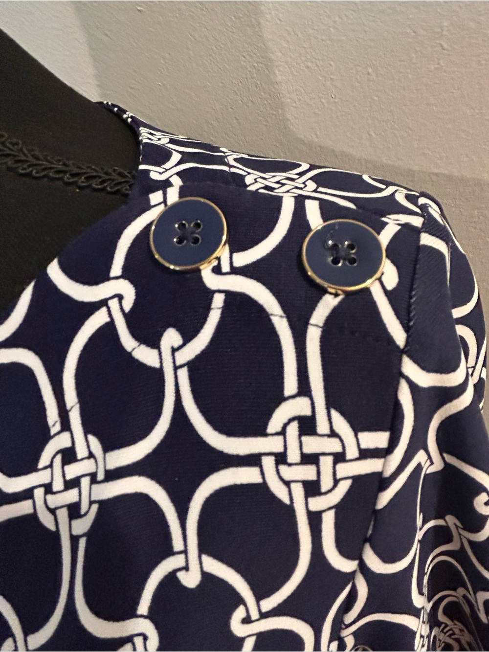 Talbots Navy & White Long-Sleeve Geometric Shift Dress Size Medium - Picture 4 of 7